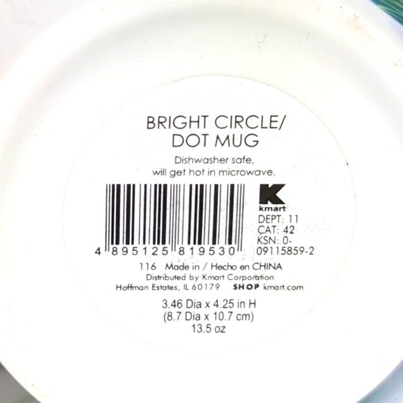 3 Bright Circle Dot Mugs Kmart White Blue Green Yellow Coffee Cups Porcelain - Picture 7 of 8